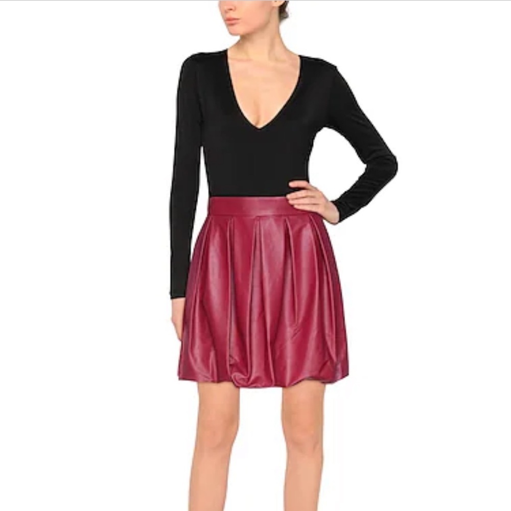 Pinko Vegan Leather Skirt Burgundy